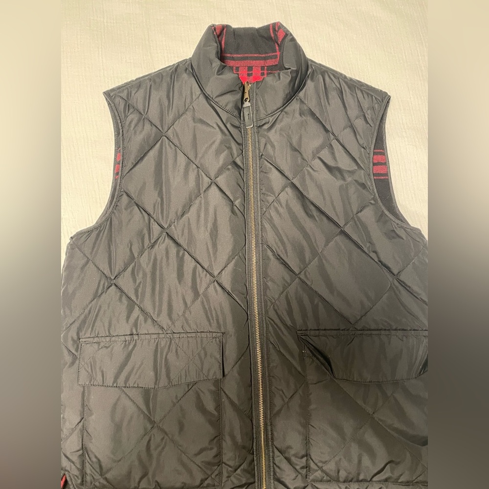 J Crew reversible black and buffalo plaid vest. Like new, barely worn.